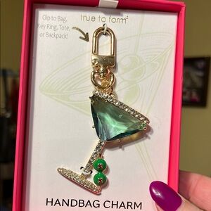 NIB true to form Martini Gold and Green Handbag Charm Olives and Rhinestones
